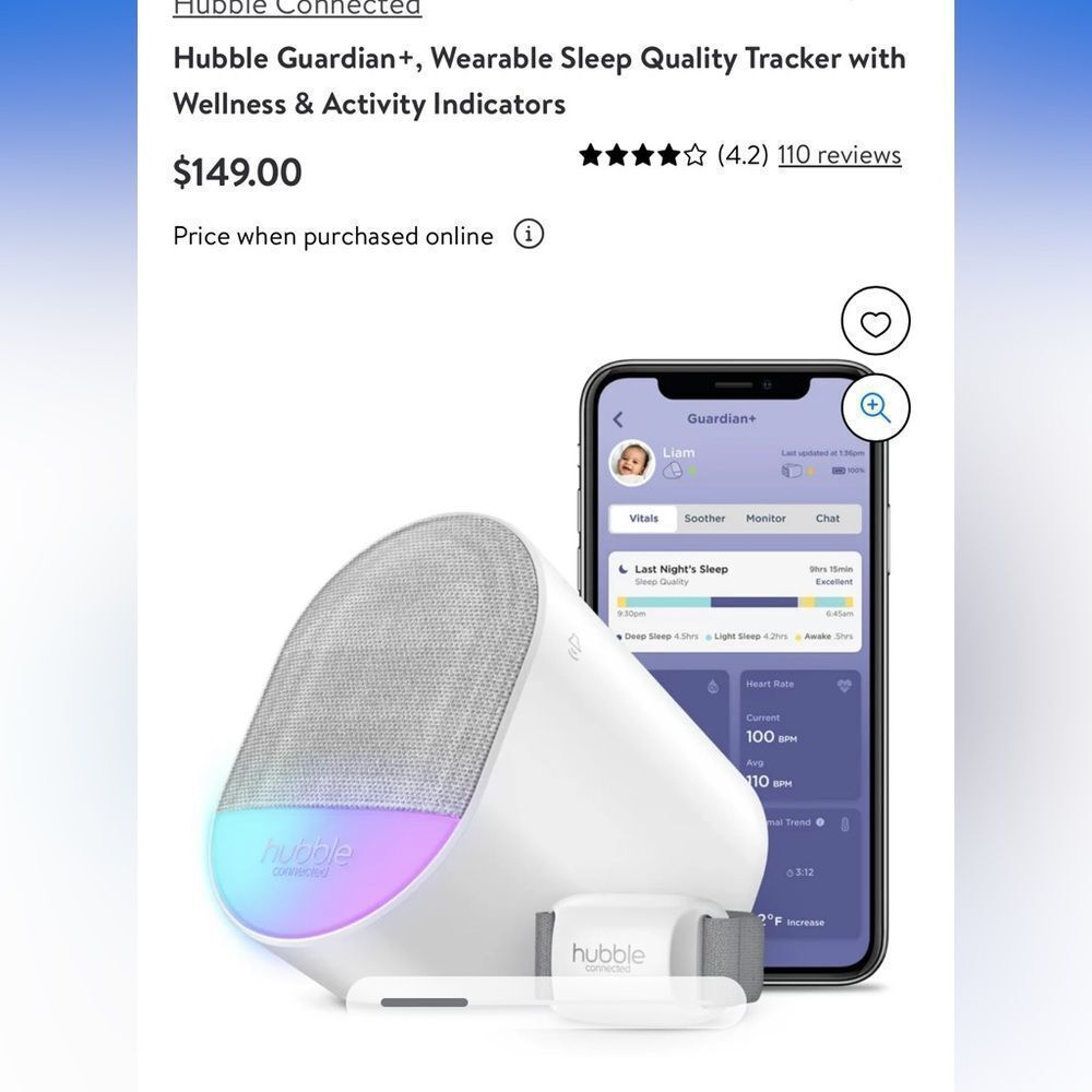Hubble guardian plus + wearable sleep tracker audio baby monitor bundle/lot pack